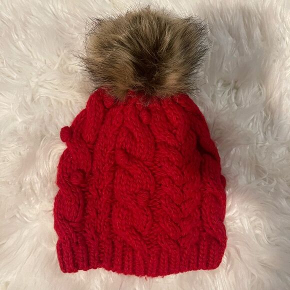 American Eagle Red Knit Hat with Faux Fur - Picture 1 of 7